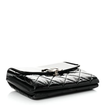 Patent Quilted Hamptons Flap Bag Black