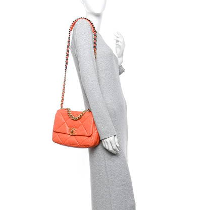 Goatskin Quilted Medium Chanel 19 Flap Orange