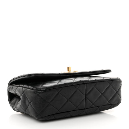 Glazed Calfskin Quilted Pearl Side Flap Black