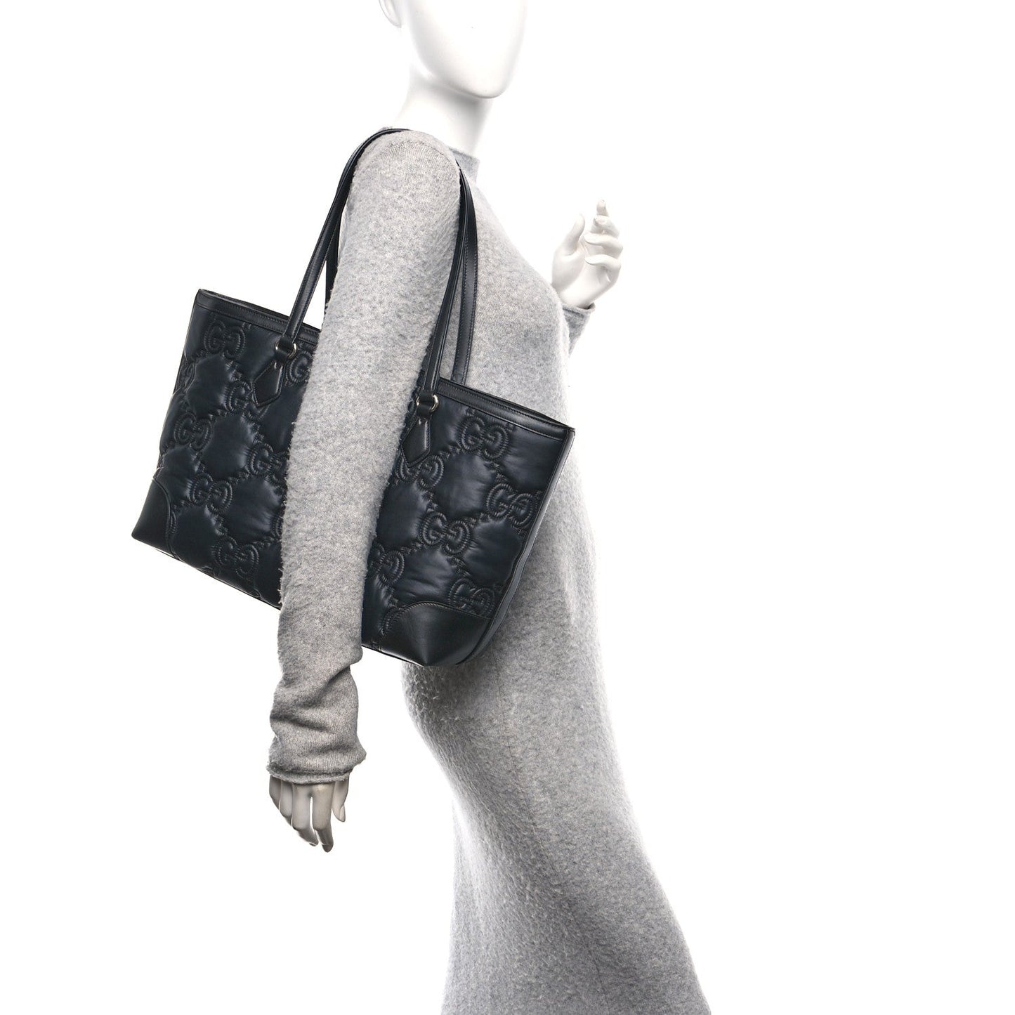 Nylon Calfskin Enamel GG Matelasse Medium Ophidia Shopping Tote Black