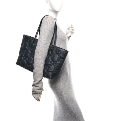 Nylon Calfskin Enamel GG Matelasse Medium Ophidia Shopping Tote Black
