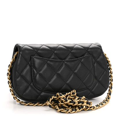 Calfskin Quilted Coco Mail Clutch With Chain Black