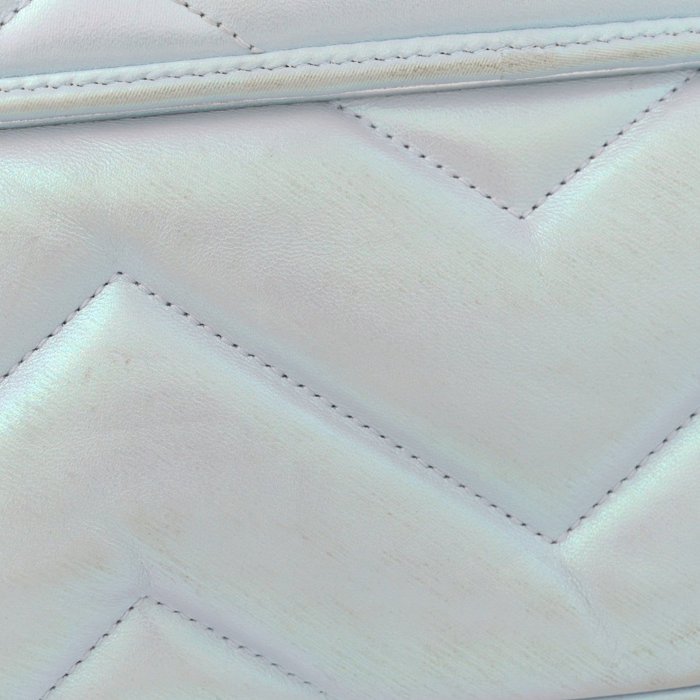 Iridescent Nappa Chevron Matelasse Small GG Marmont Shoulder Bag Iridescent Snow Light Blue