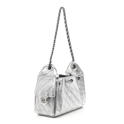 Metallic Caviar Quilted Mini Chanel 25 Handbag Silver