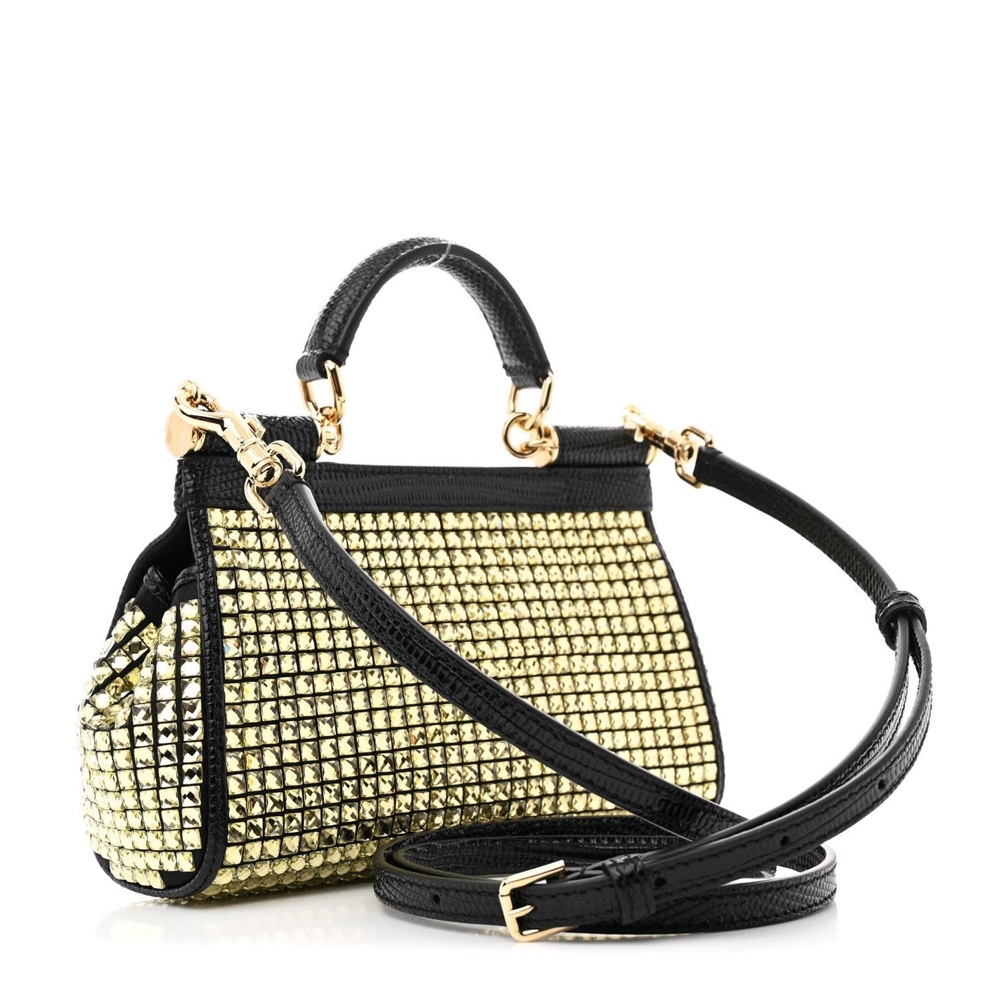 Stampa Iguana Embossed Crystal Small Miss Sicily Satchel Gold