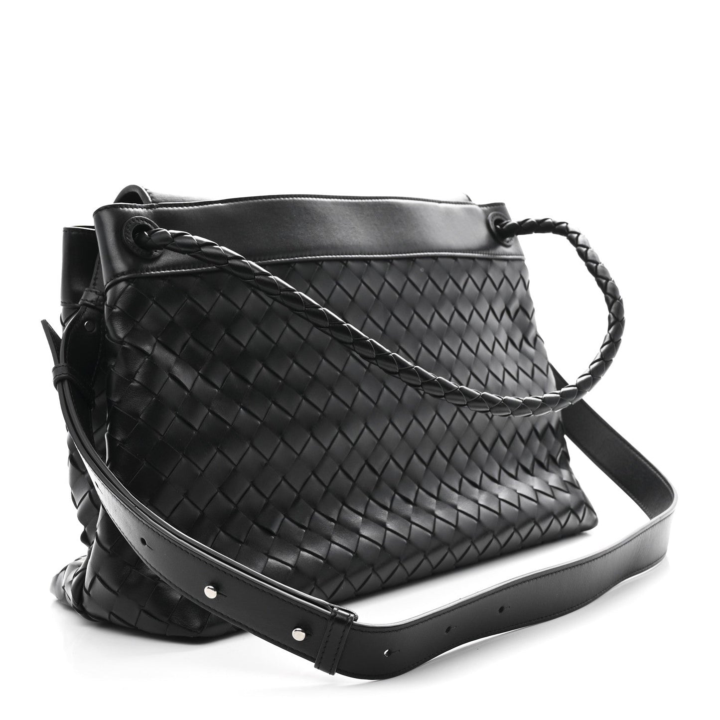 Calfskin Intrecciato Medium Andiamo Messenger Bag Black