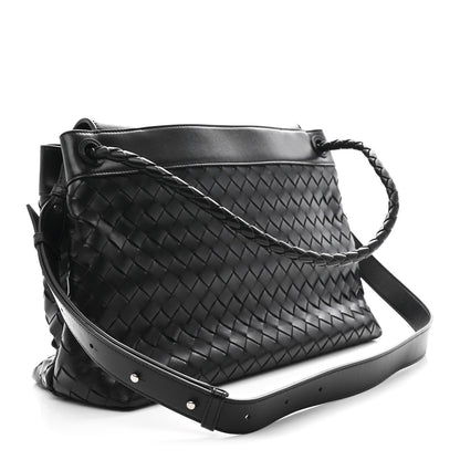 Calfskin Intrecciato Medium Andiamo Messenger Bag Black