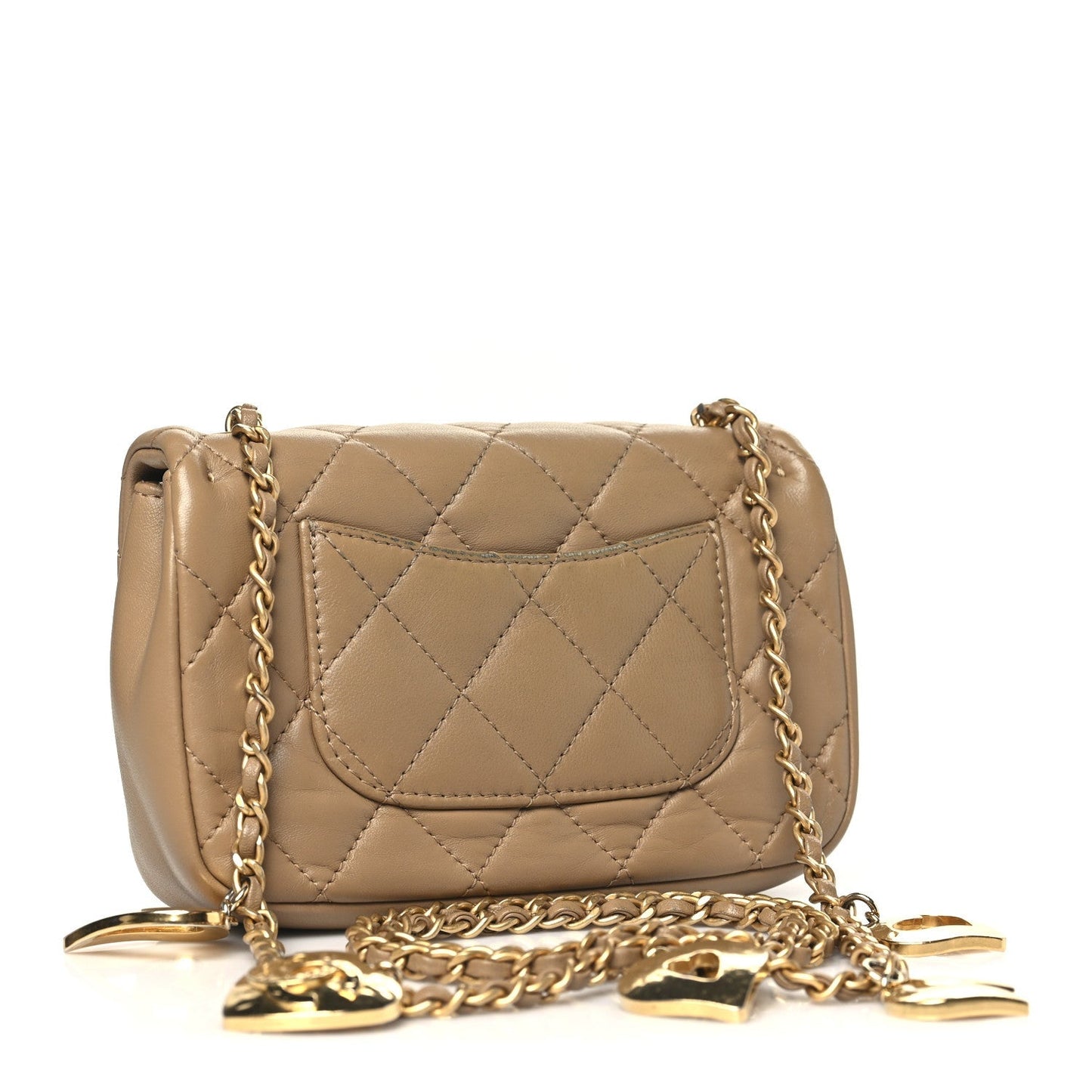 Lambskin Quilted Mini Heart Charms Flap Beige