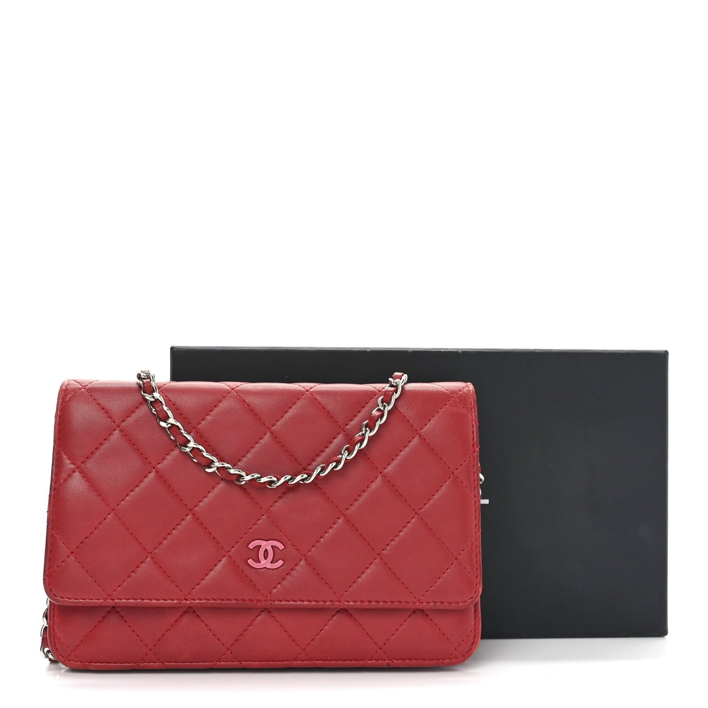 Lambskin Quilted Wallet On Chain WOC Red Pink