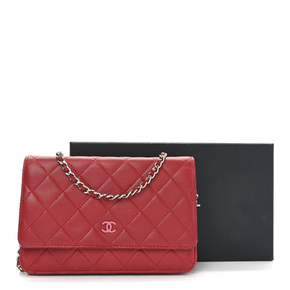Lambskin Quilted Wallet On Chain WOC Red Pink