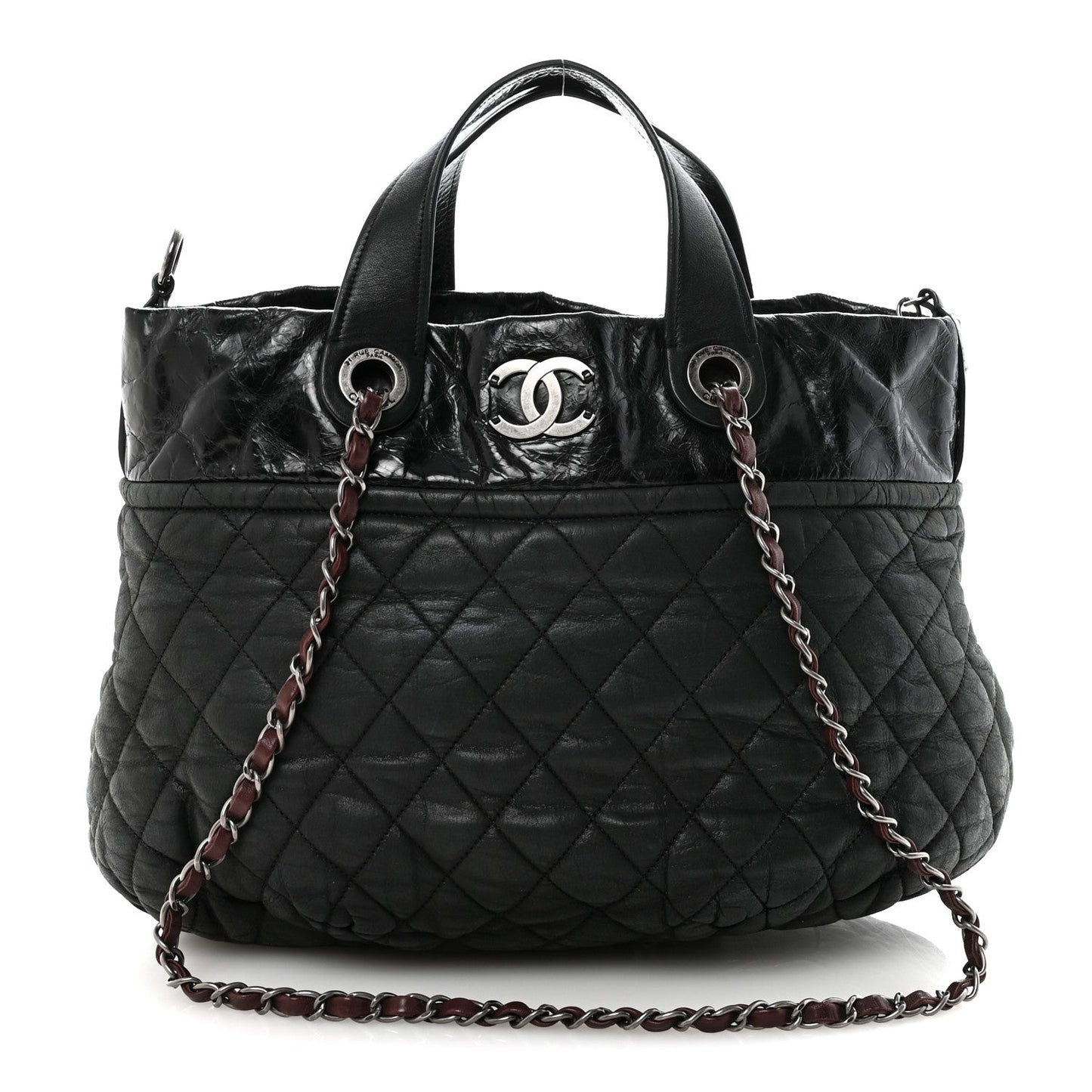 Iridescent Calfskin Quilted Large In The Mix Tote Black