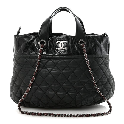 Iridescent Calfskin Quilted Large In The Mix Tote Black