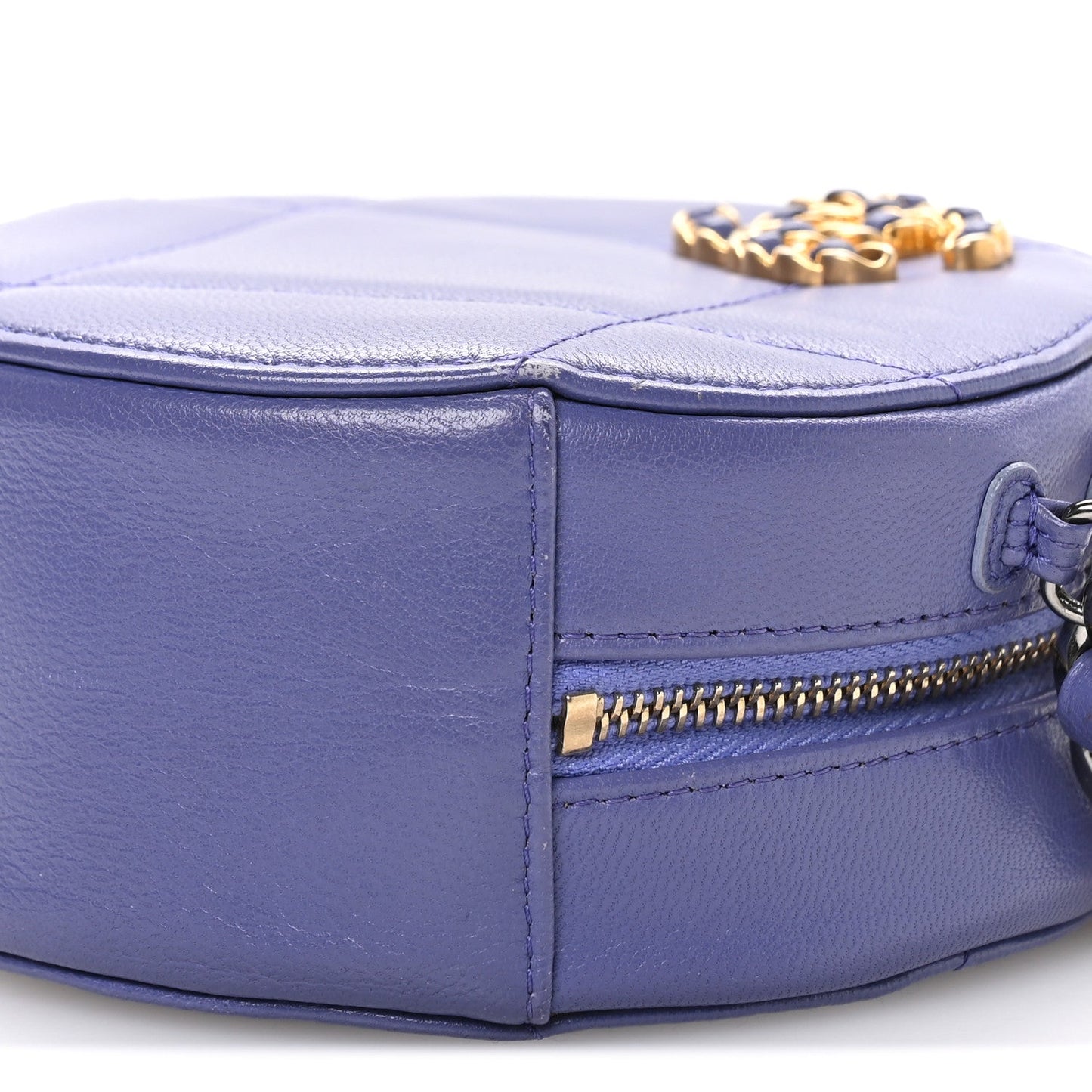Lambskin Quilted Chanel 19 Round Clutch With Chain Purple