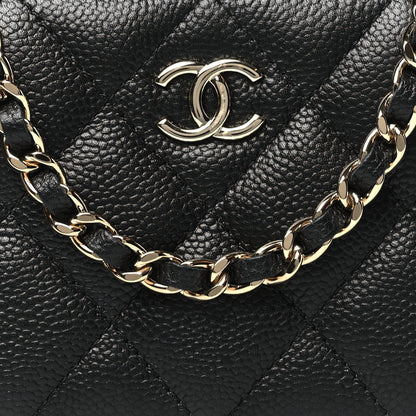 Caviar Quilted Small Top Handle Vanity Case Black