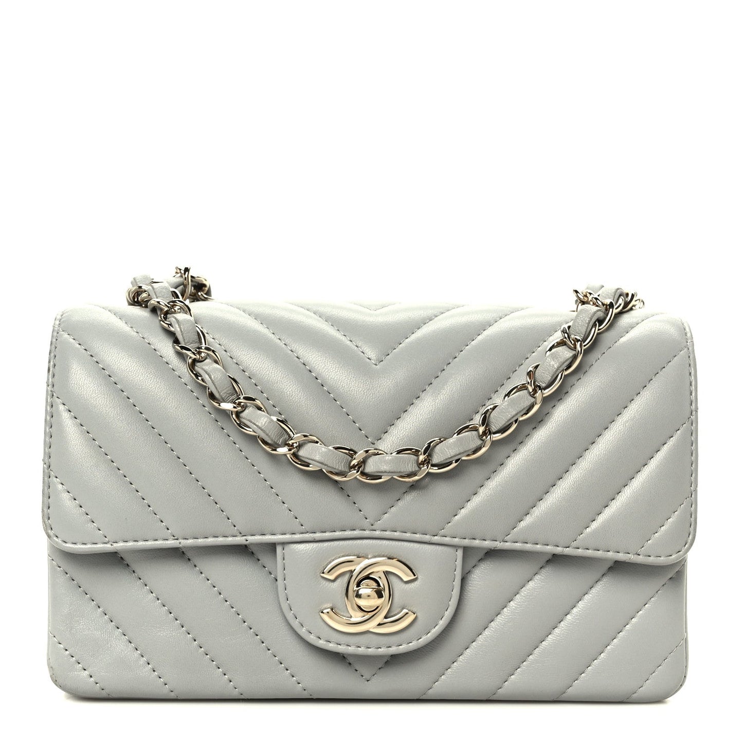 Lambskin Chevron Quilted Mini Rectangular Flap Grey