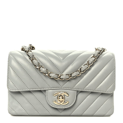 Lambskin Chevron Quilted Mini Rectangular Flap Grey