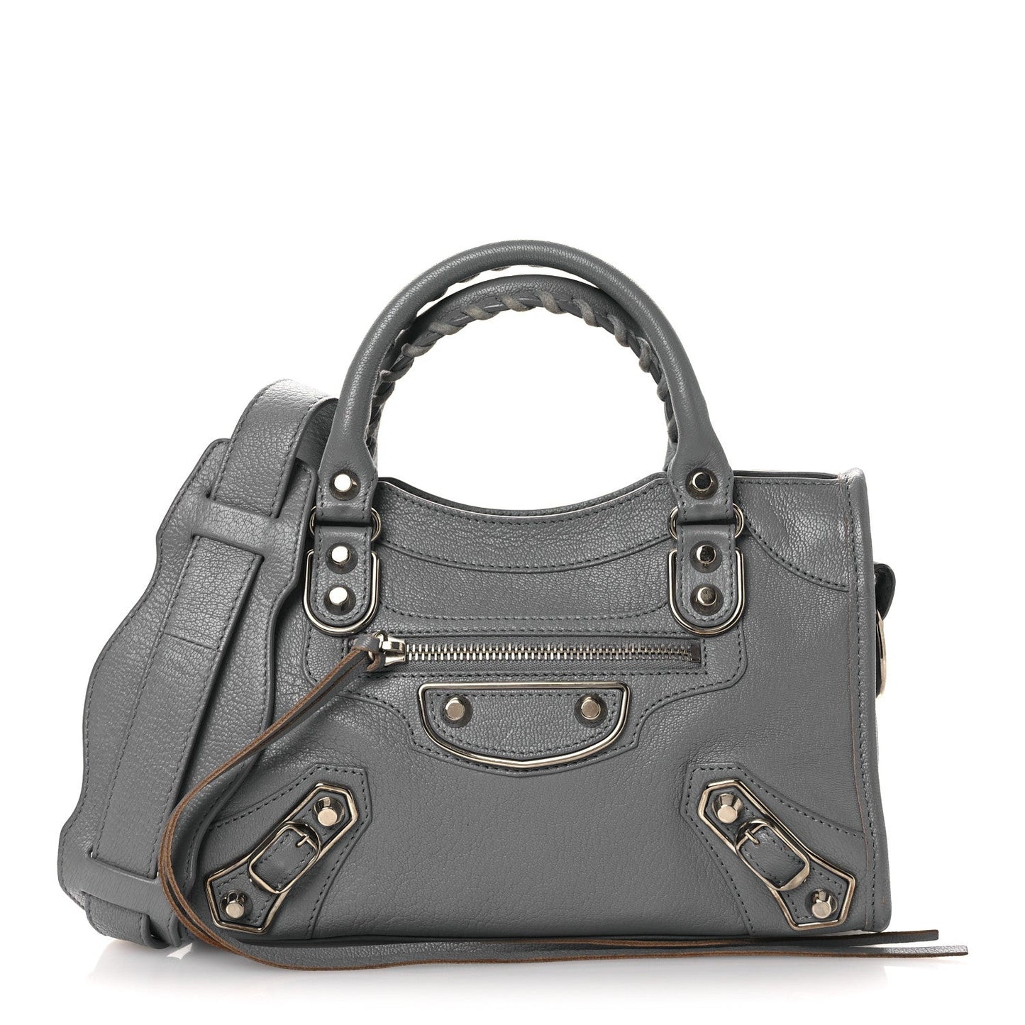 Chevre Silver Metallic Edge Hardware Mini City Bleu Acier