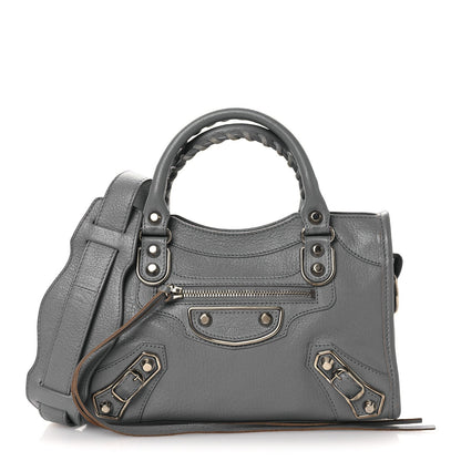 Chevre Silver Metallic Edge Hardware Mini City Bleu Acier