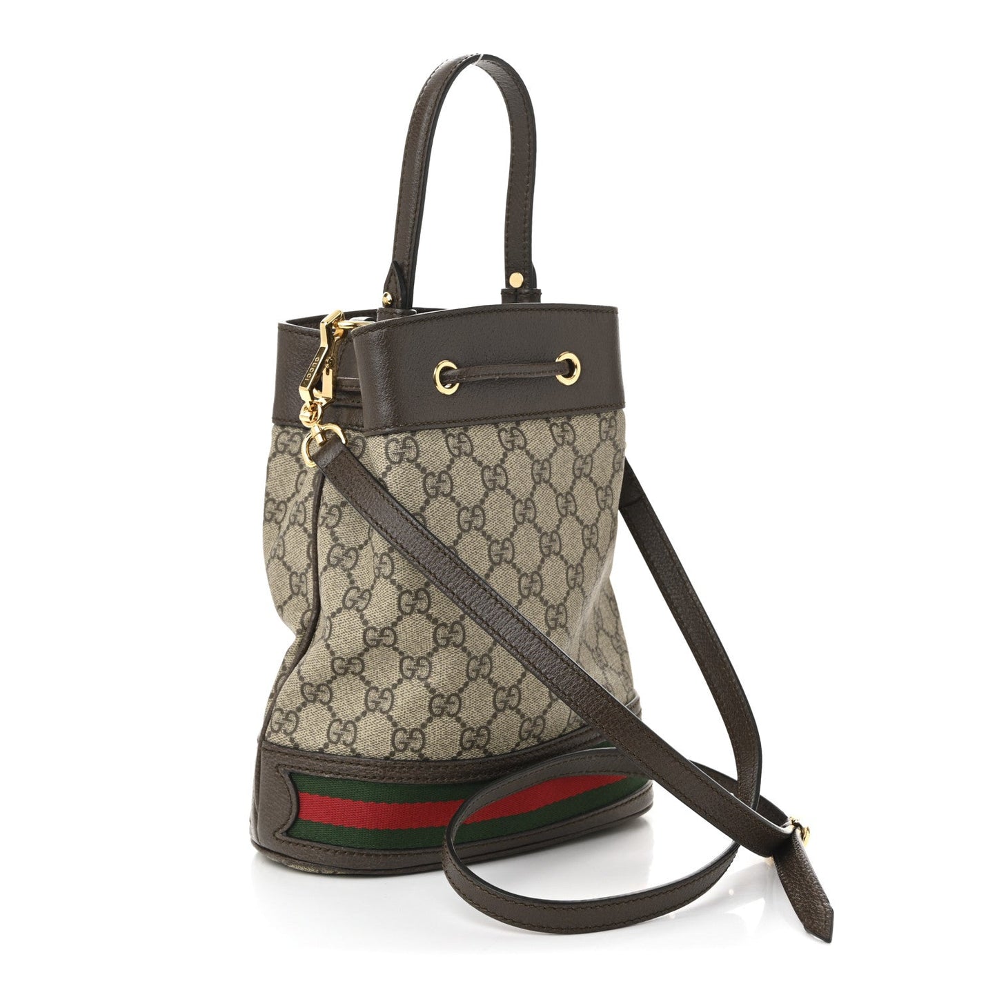GG Supreme Monogram Web Small Ophidia Bucket Bag Brown