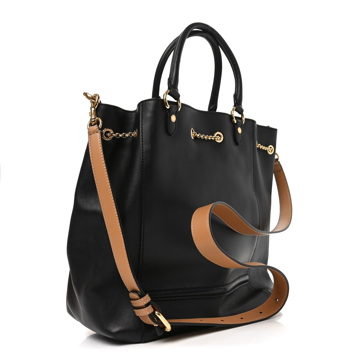 Vitello Grace King Karligraphy Chain Bucket Bag Black Bisquit
