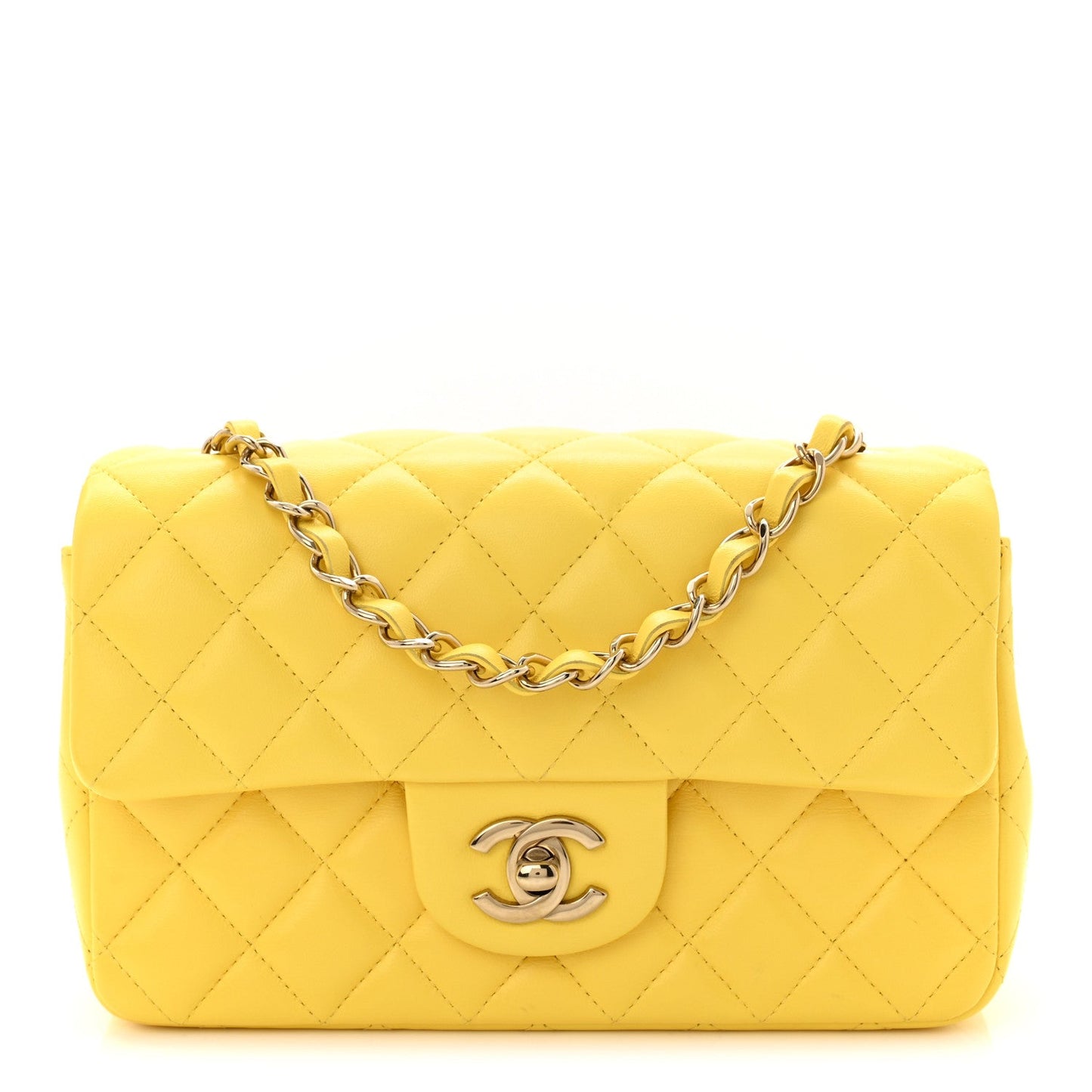 Lambskin Quilted Mini Rectangular Flap Yellow