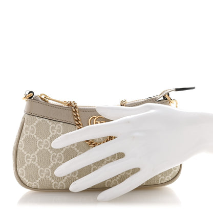 GG Supreme Monogram Textured Dollar Calfskin Web Mini Ophidia GG Handbag Beige Mystic White Oatmeal
