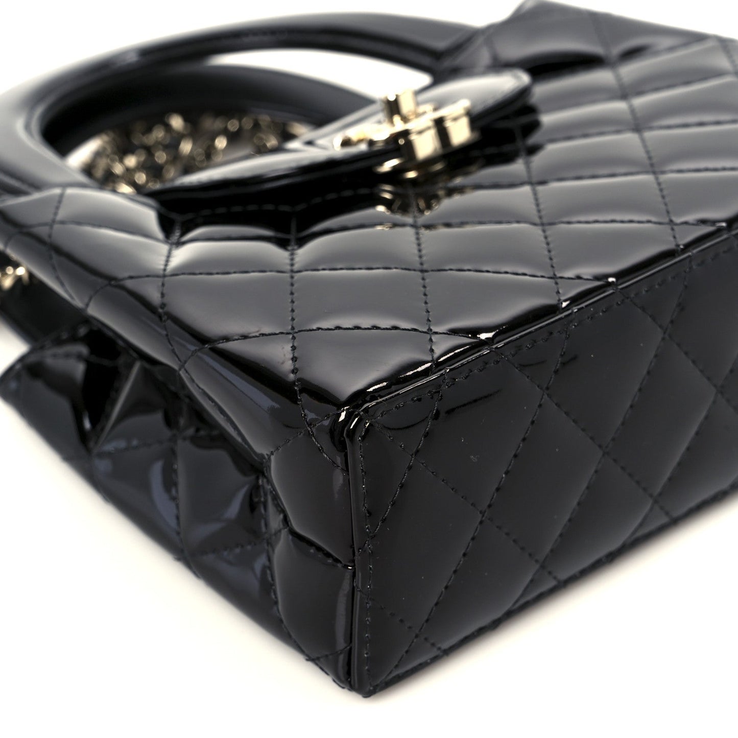 Mirror Calfskin Quilted Nano Kelly Shopper Black