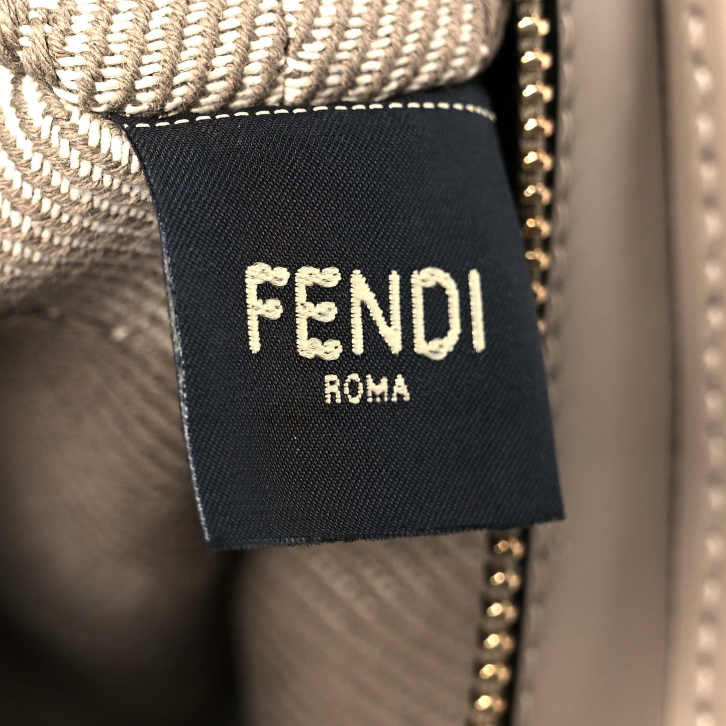Denim Jacquard FF Effect Vitello Grace Mini Roll Tote Dove White Dove