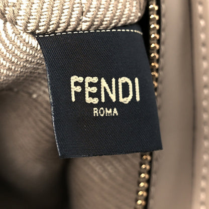 Denim Jacquard FF Effect Vitello Grace Mini Roll Tote Dove White Dove