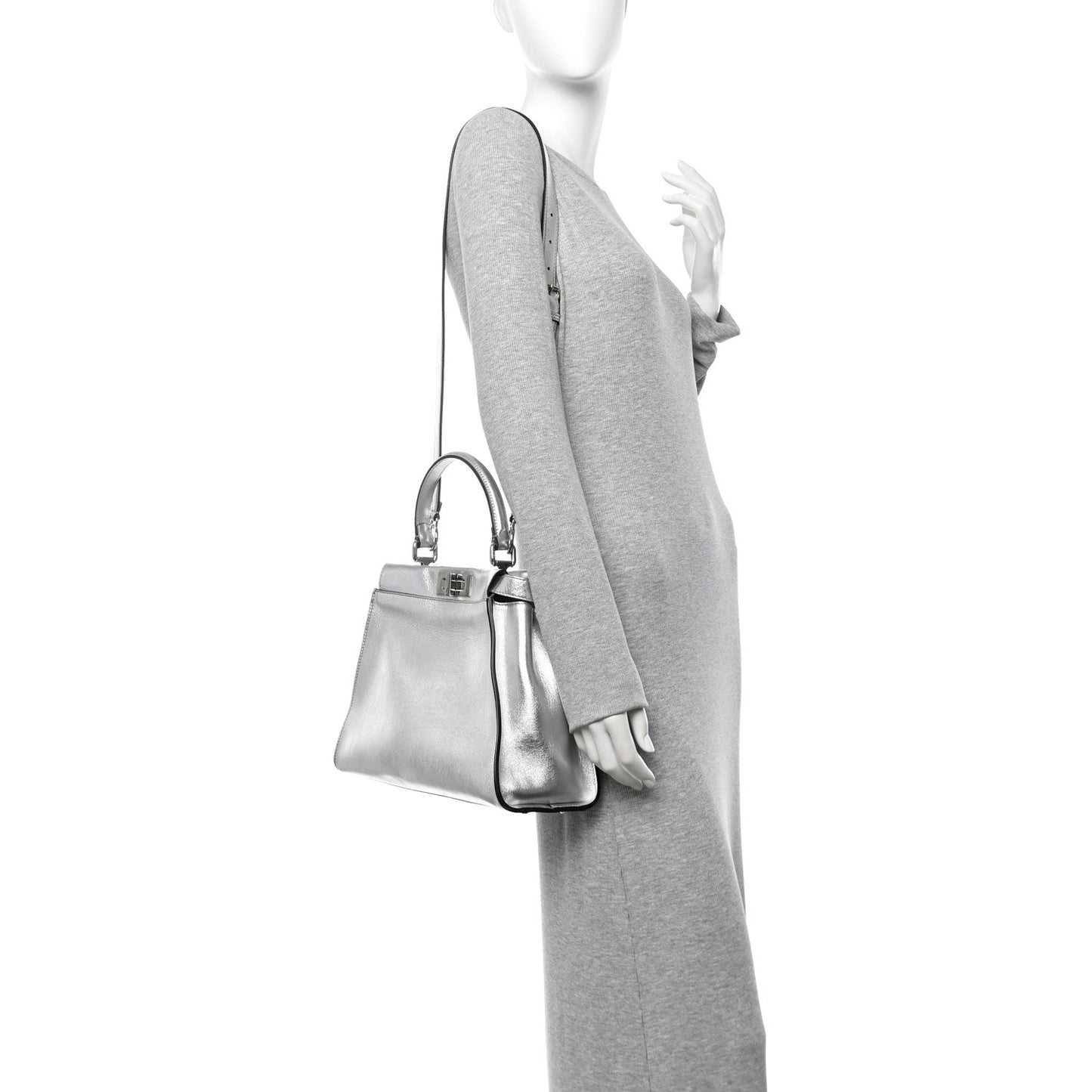 Vitello Catalan Mirror Medium Peekaboo Iconic Satchel Argento