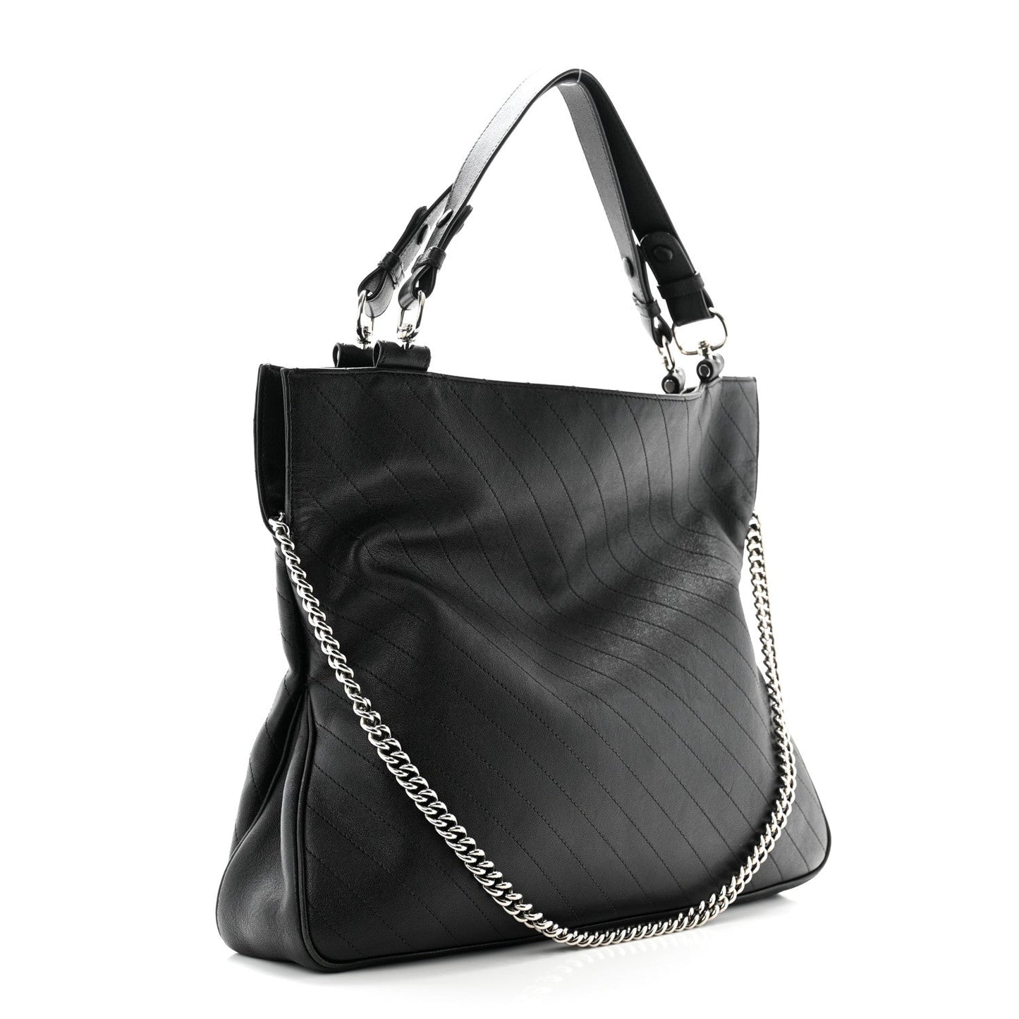 Sakai Be Green Calfskin Diagonal Stitched Medium Blondie Tote Black
