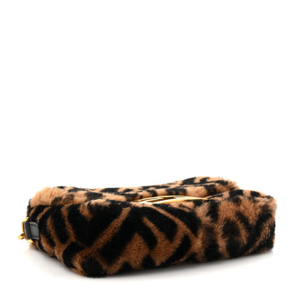 Shearling Vitello Dolce Macro FF 1974 Mini Baguette Tobacco Black
