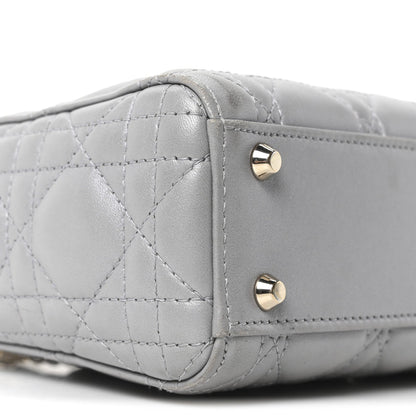 Metallic Lambskin Cannage Mini Lady Dior Gray