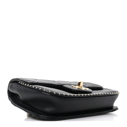 Caviar Quilted Studded Flap Waist Bag Black