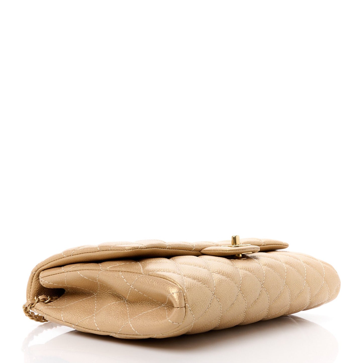 Metallic Caviar Quilted Clutch With Chain Flap Gold