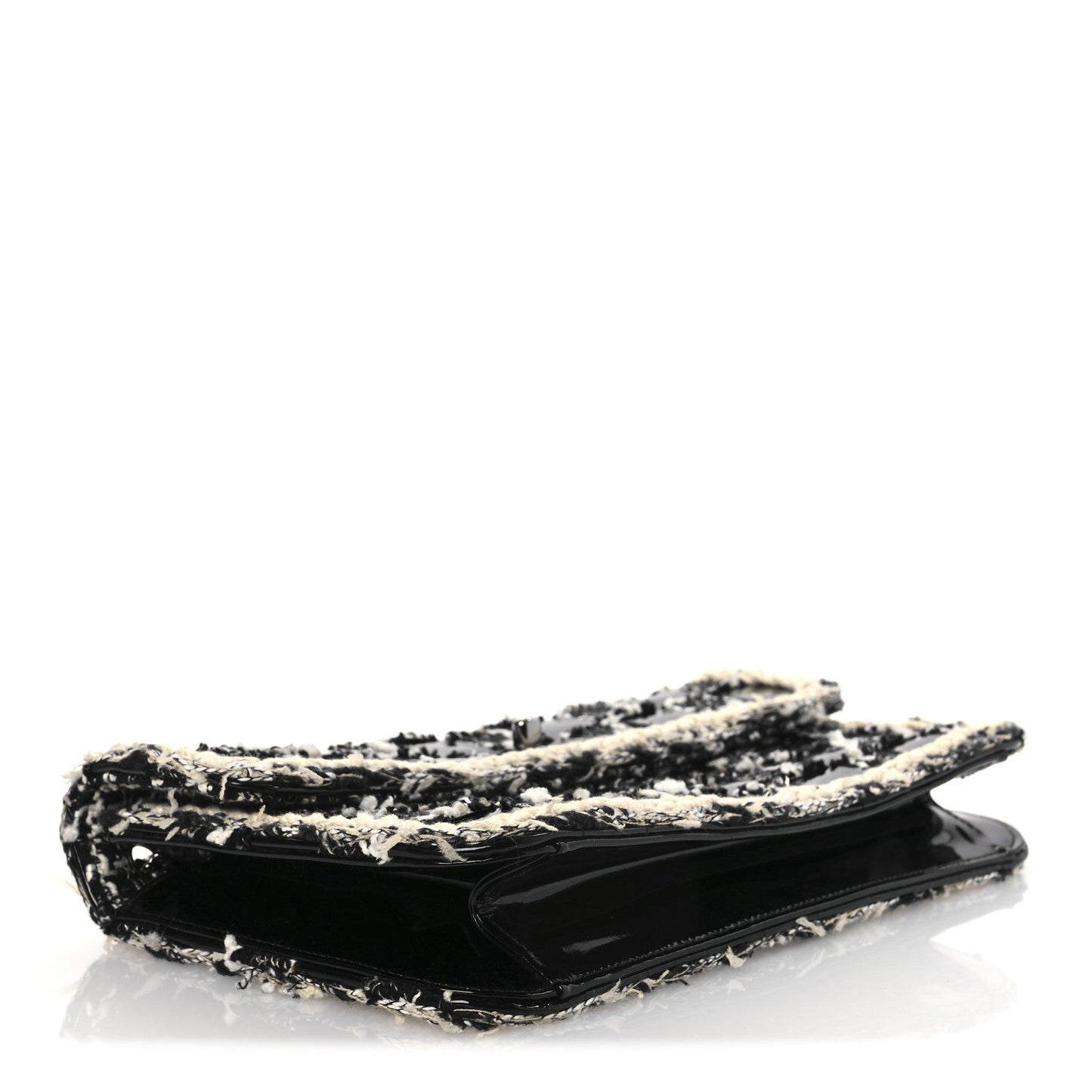 Tweed Patent Quilted Rectangular Flap Black White
