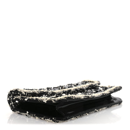 Tweed Patent Quilted Rectangular Flap Black White