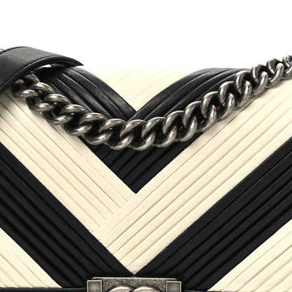 Calfskin Pleated Medium Boy In Rome Flap Black White