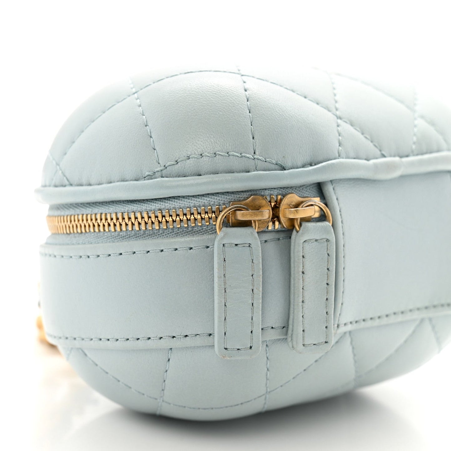 Lambskin Quilted CC Bubble Vanity Case With Chain Light Blue