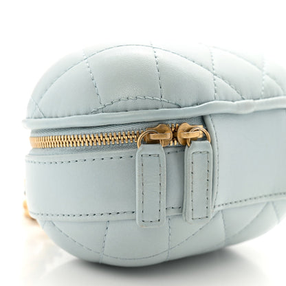 Lambskin Quilted CC Bubble Vanity Case With Chain Light Blue