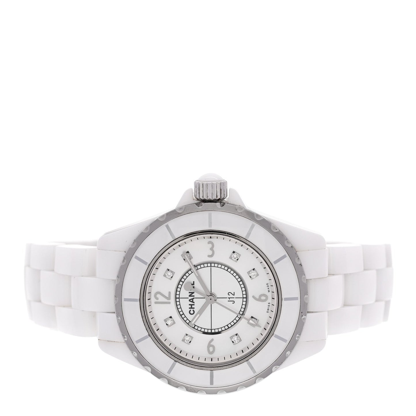 Stainless Steel Ceramic Diamond Mother of Pearl 33mm J12 Quartz Watch White