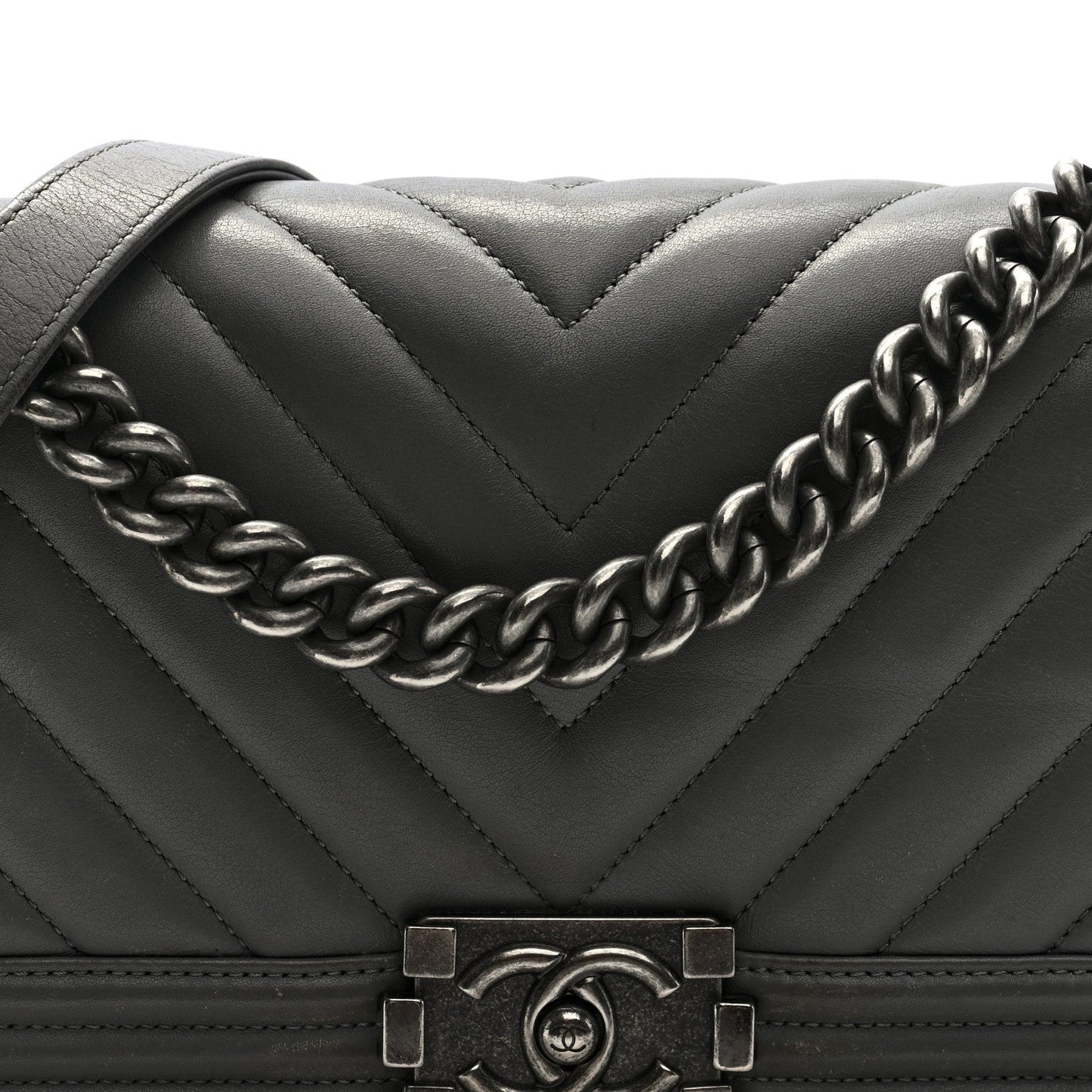Lambskin Chevron Quilted Medium Boy Flap Grey