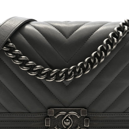 Lambskin Chevron Quilted Medium Boy Flap Grey