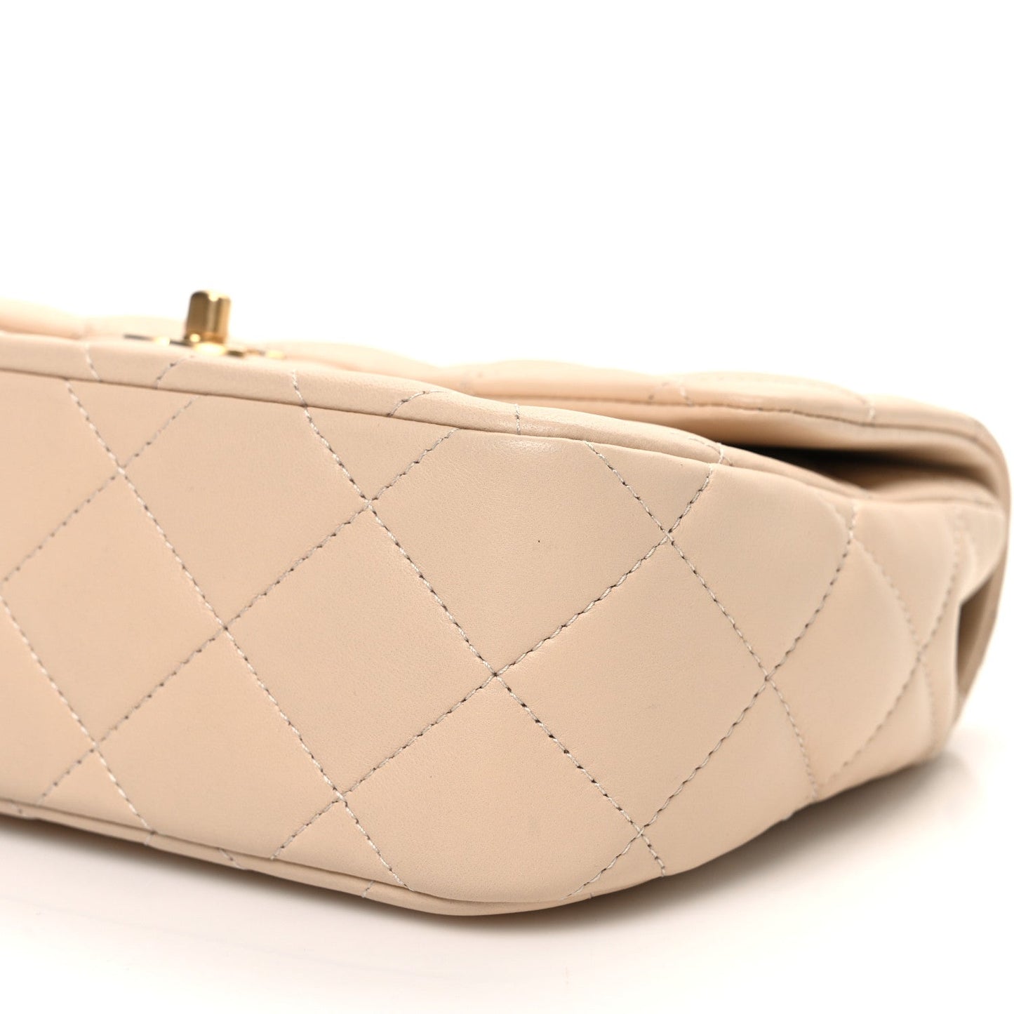 Lambskin Quilted Metal Enamel Chain Top Handle Square Flap Beige