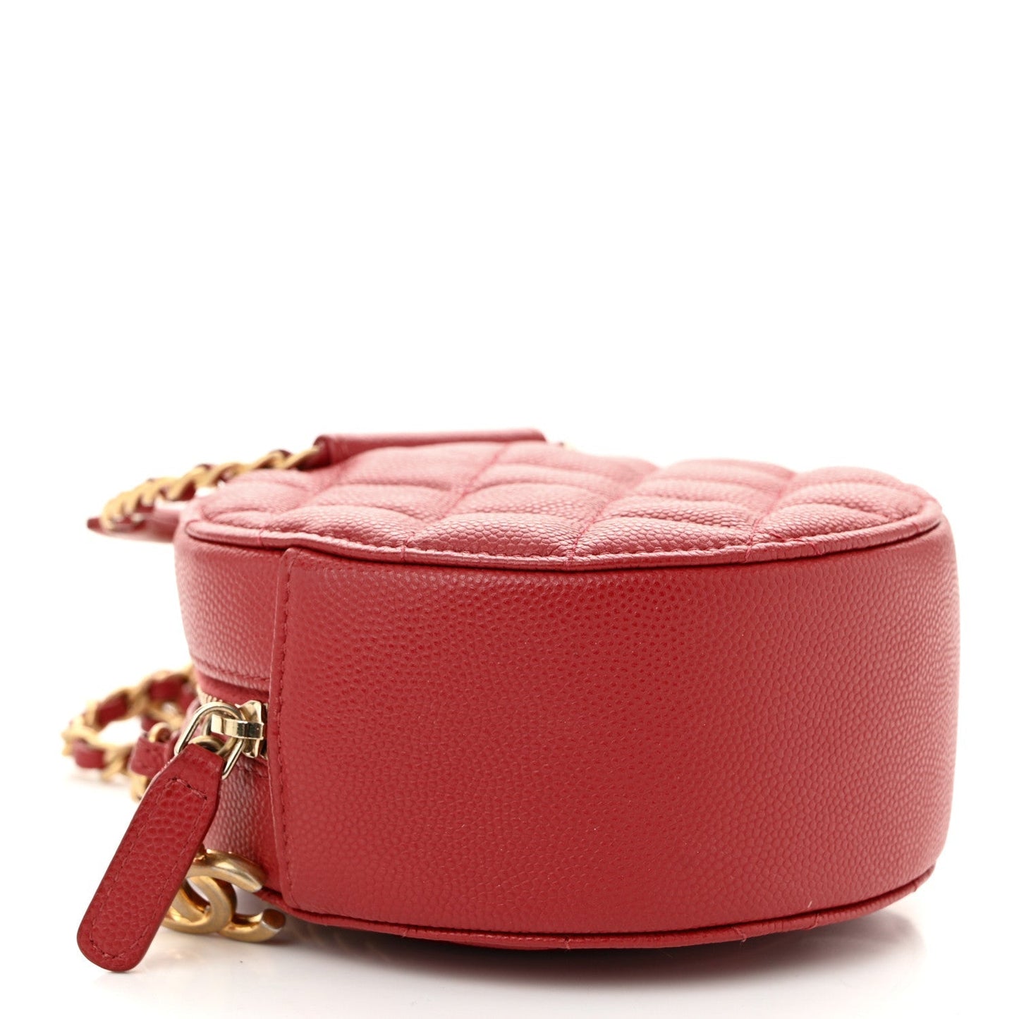 Caviar Quilted Chain Handle Round Clutch With Chain Bag  Red