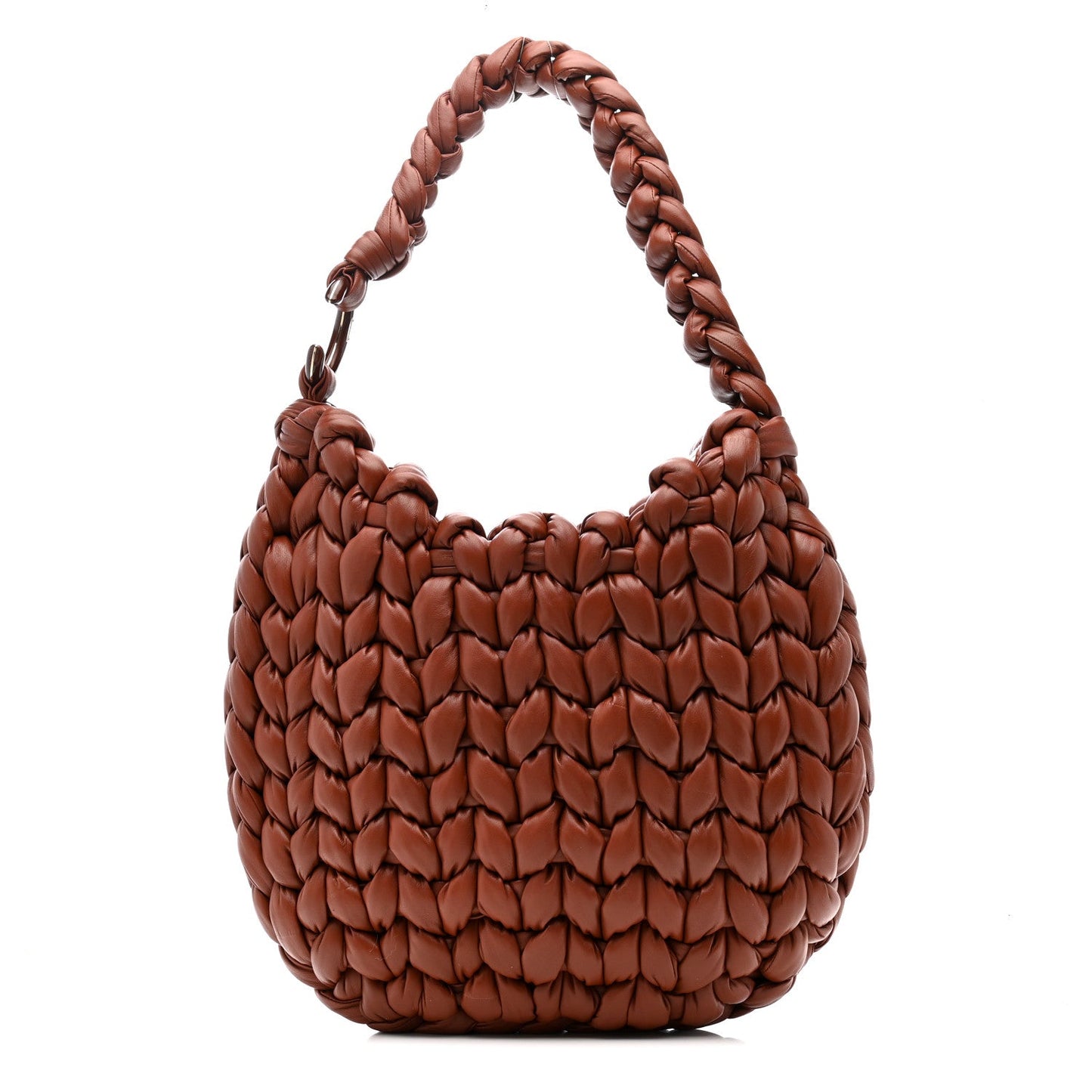 Lambskin Woven Wooden C Shoulder Bag Sepia Brown