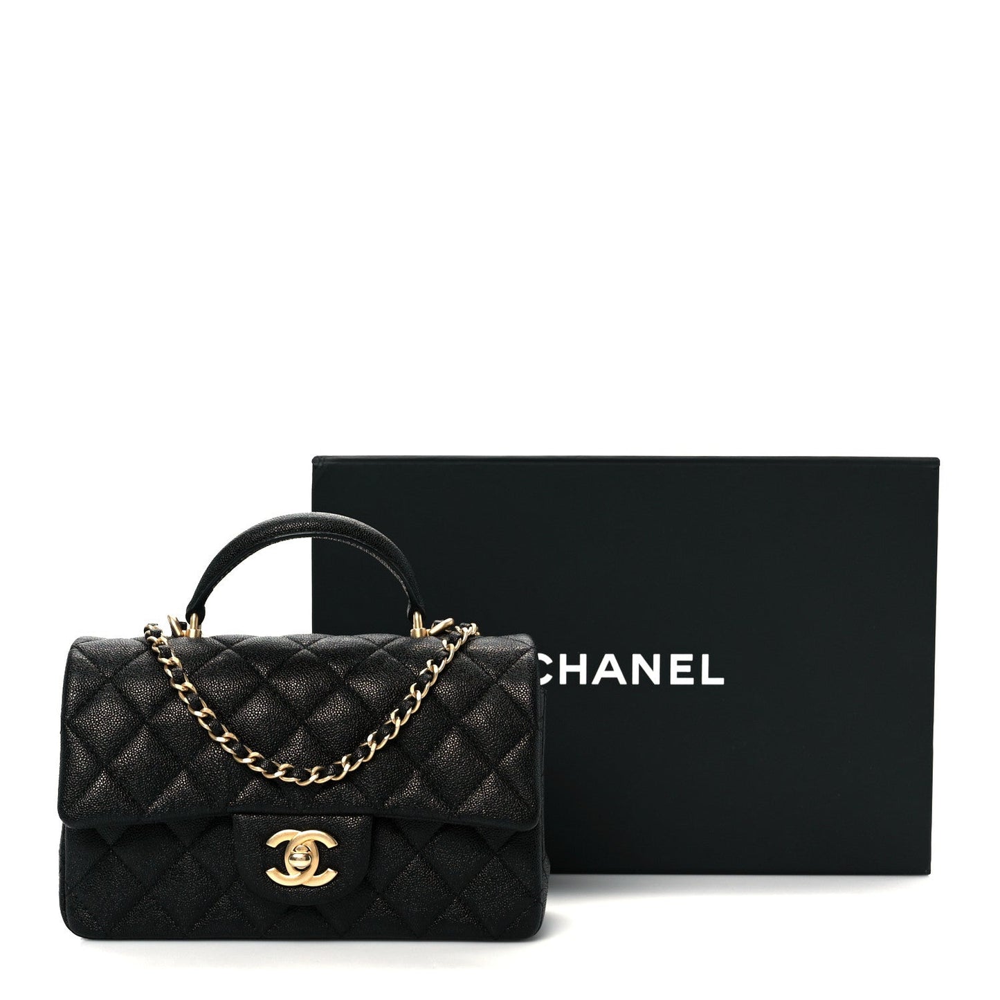 Caviar Quilted Mini Top Handle Rectangular Flap Black