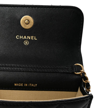 Lambskin Quilted Pearl Crush Flap With Chain Black