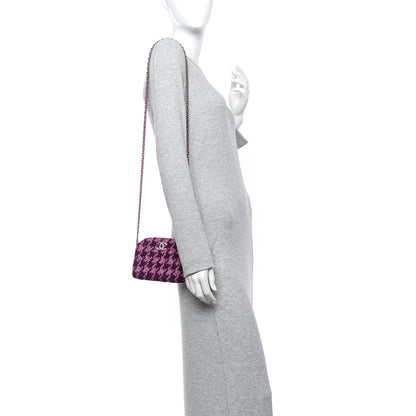 Tweed Quilted Mini Clutch With Chain Purple
