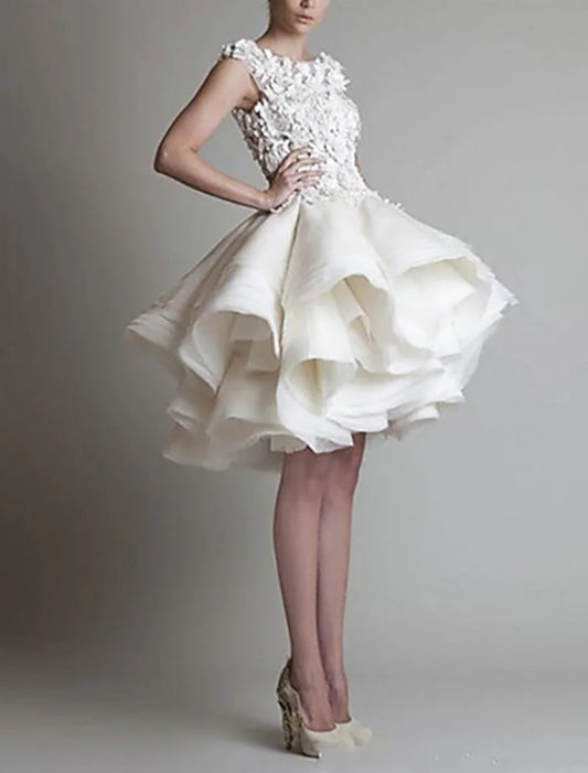 A-line 1950s Valentine's Day Sleeveless Jewel Neck Organza with Appliques Tiered Shouder Short/Mini Homecoming Dress